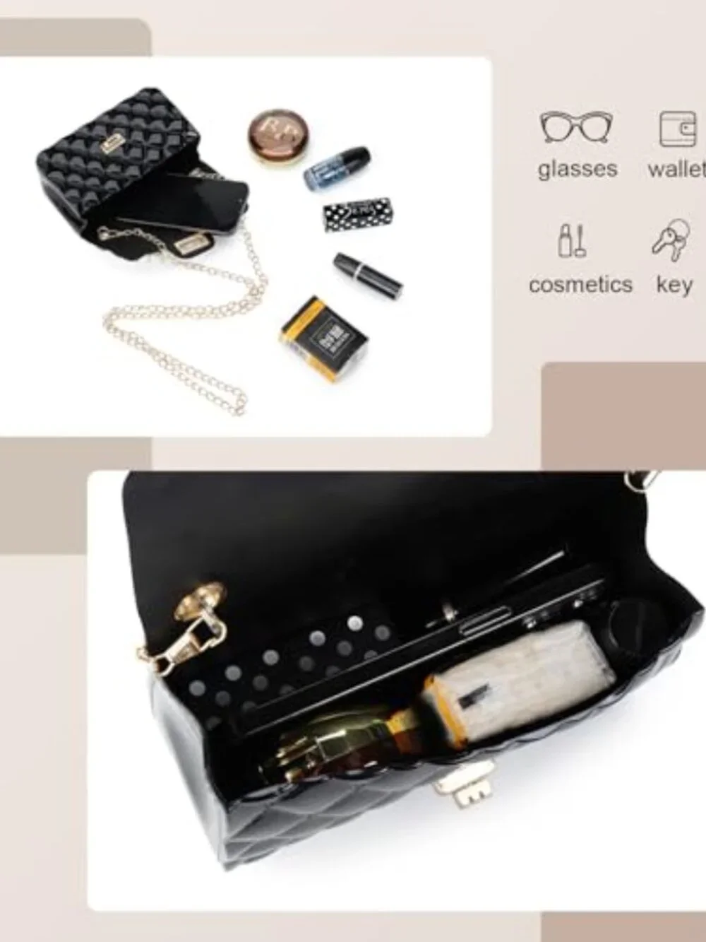 Mini Quilted Crossbody Bag with Pearl Handle Detachable Chain